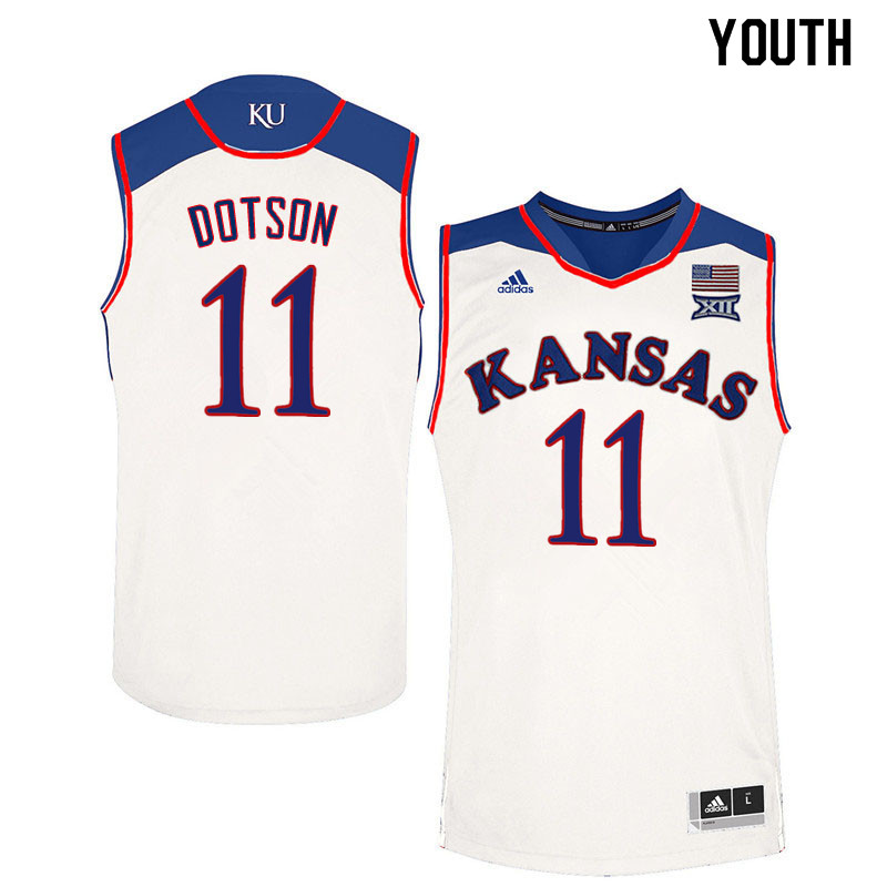 Youth #11 Devon Dotson Kansas Jayhawks College Basketball Jerseys Sale-White